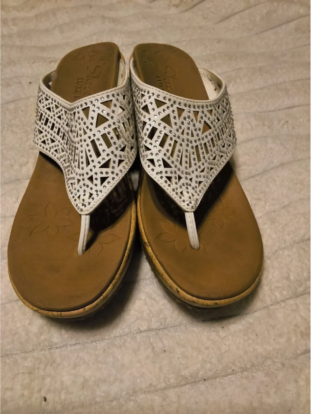 Skechers White Laser Cut Wedge Sandals Size 8
